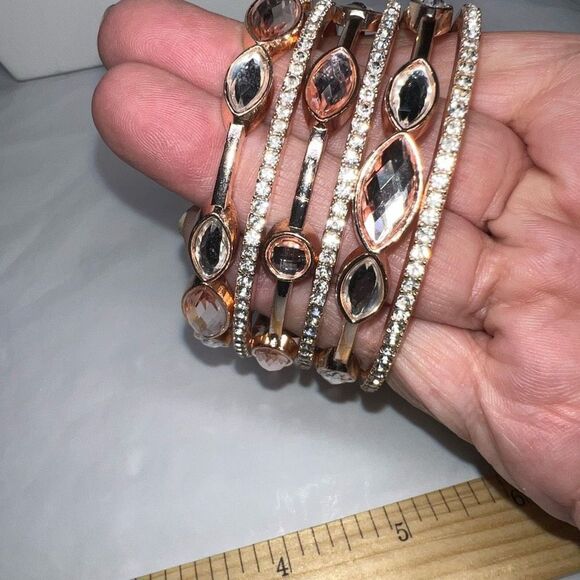 Set of Six Rose Gold Tone Rhinestone Stack Bangle Bracelets **SEE PIC AND DESCRI - Picture 8 of 10